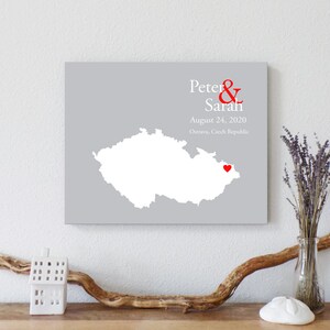 Personalized Czech Republic Map: Custom Czech Republic Wedding, Engagement Gift, Wedding Guest Book, Wedding Gift, Paper Anniversary Gift image 2