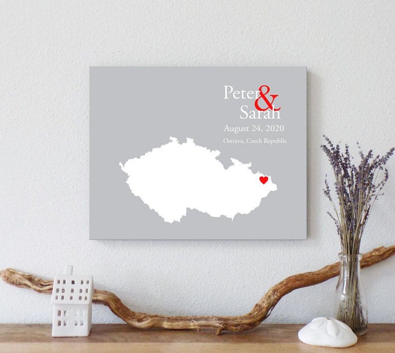 Personalized Czech Republic Map: Custom Czech Republic Wedding, Engagement Gift, Wedding Guest Book, Wedding Gift, Paper Anniversary Gift image 2