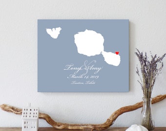 Personalized Tahiti and Mo'orea Map: Custom Tahiti Wedding, Engagement Gift, Wedding Guest Book, Wedding Gift, Paper Anniversary Gift