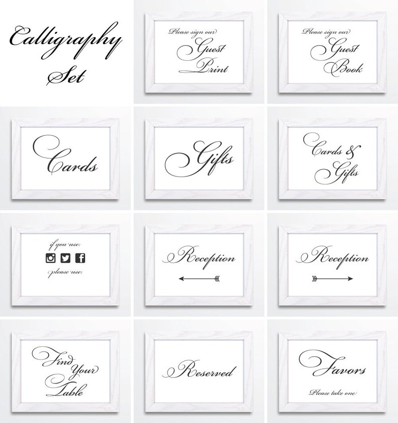 Calligraphy Wedding Signs Set 5x7 Signs Printable PDF INSTANT DOWNLOAD image 2