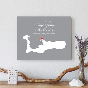 Personalized Grand Cayman Map: Custom Cayman Islands Wedding, Engagement Gift, Wedding Guest Book, Wedding Gift, Paper Anniversary Gift