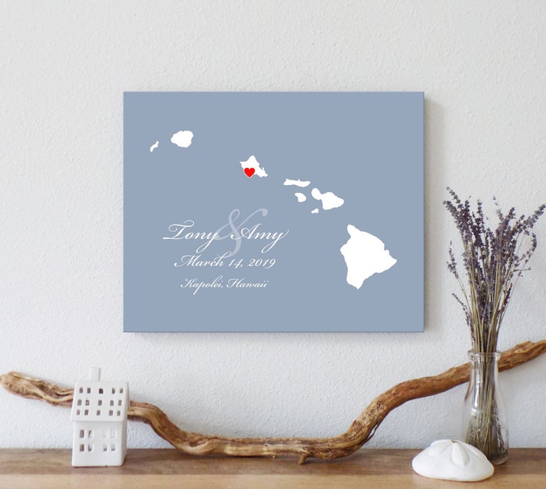 Personalized Hawaii Map: Custom Hawaii Wedding Paper Anniversary Gift Wedding Guest Book Engagement Gift Wedding Gift