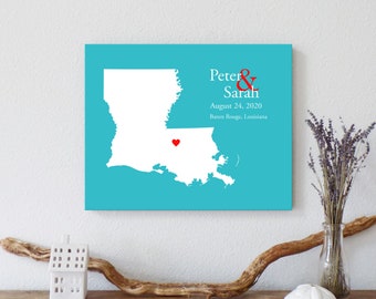 Personalized Louisiana Map: Custom Louisiana Wedding, Engagement Gift, Wedding Guest Book, Wedding Gift, Paper Anniversary Gift