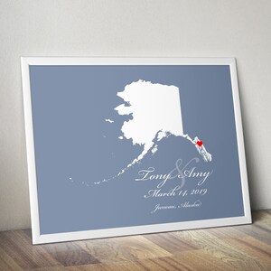 Carte personnalisée de l'Alaska : mariage personnalisé de l'Alaska, cadeau de fiançailles, livre d'or de mariage, cadeau de mariage, cadeau d'anniversaire en papier