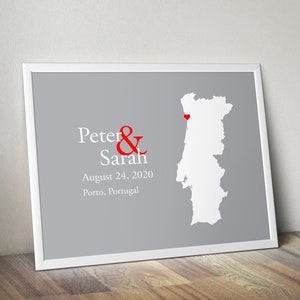 Gepersonaliseerde Portugal Kaart: Aangepaste Portugal Bruiloft, Verlovingscadeau, Bruiloft Gastenboek, Huwelijkscadeau, Papieren Verjaardagscadeau