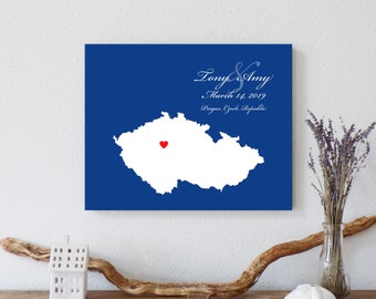 Personalized Czech Republic Map: Custom Czech Republic Wedding, Engagement Gift, Wedding Guest Book, Wedding Gift, Paper Anniversary Gift