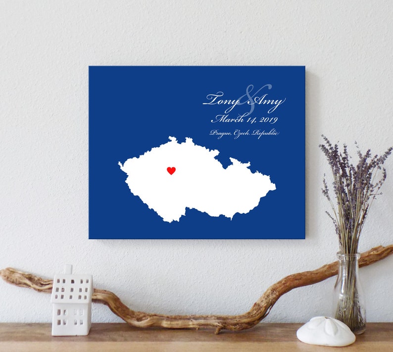 Personalized Czech Republic Map: Custom Czech Republic Wedding, Engagement Gift, Wedding Guest Book, Wedding Gift, Paper Anniversary Gift image 1