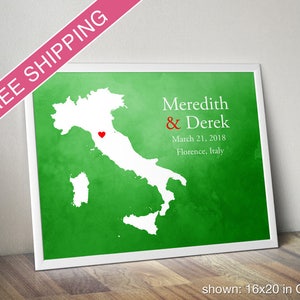 Custom Italy Map with Watercolor Background: Italy Wedding, Engagement Gift, Wedding Guest Book, Wedding Gift, Paper Anniversary Gift 画像 2