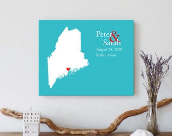 Personalized Maine Map: Custom Maine Wedding, Engagement Gift, Wedding Guest Book, Wedding Gift, Paper Anniversary Gift