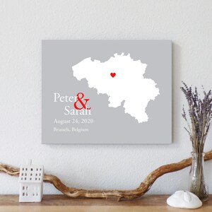 Personalized Belgium Map: Custom Belgium Wedding, Engagement Gift, Wedding Guest Book, Wedding Gift, Paper Anniversary Gift