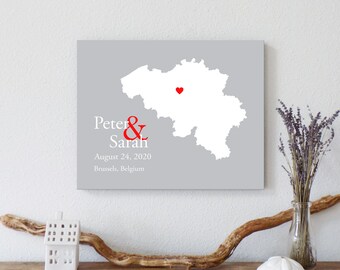 Personalized Belgium Map: Custom Belgium Wedding, Engagement Gift, Wedding Guest Book, Wedding Gift, Paper Anniversary Gift