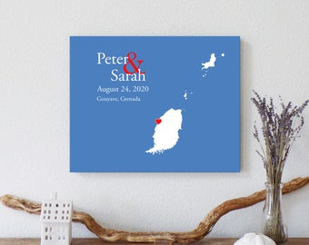 Personalized Grenada Map: Custom Grenada Wedding, Engagement Gift, Wedding Guest Book, Wedding Gift, Paper Anniversary Gift
