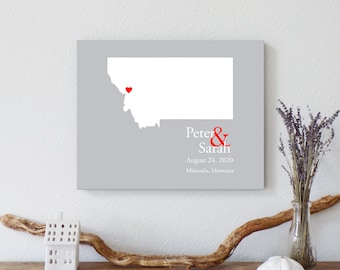 Personalized Montana Map: Custom Montana Wedding, Engagement Gift, Wedding Guest Book, Wedding Gift, Paper Anniversary Gift