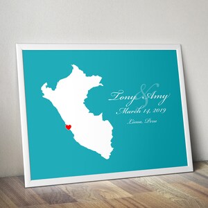 Personalized Peru Map: Peru Wedding, Engagement Gift, Wedding Guest Book, Wedding Gift, Paper Anniversary Gift