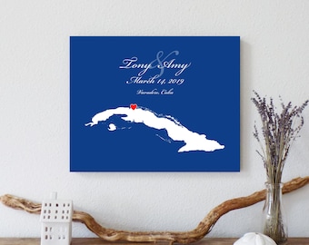 Personalized Cuba Map: Custom Cuba Wedding, Engagement Gift, Wedding Guest Book, Wedding Gift, Paper Anniversary Gift