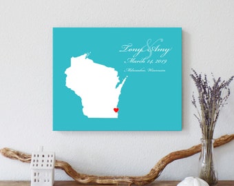 Personalized Wisconsin Map: Custom Wisconsin Wedding, Engagement Gift, Wedding Guest Book, Wedding Gift, Paper Anniversary Gift