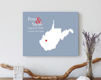 Personalized West Virginia Map: Custom West Virginia Wedding, Engagement Gift, Wedding Guest Book, Wedding Gift, Paper Anniversary Gift