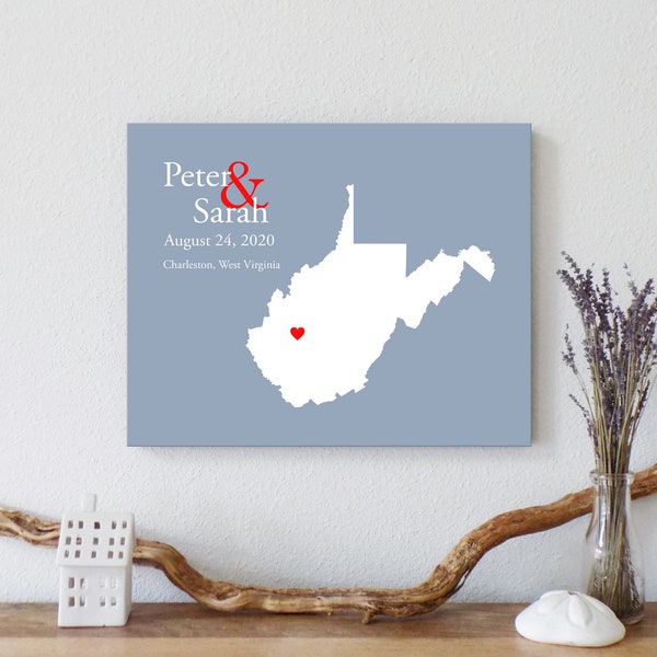 Personalized West Virginia Map: Custom West Virginia Wedding, Engagement Gift, Wedding Guest Book, Wedding Gift, Paper Anniversary Gift