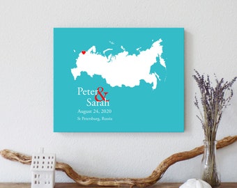 Personalized Russia Map: Custom Russia Wedding, Engagement Gift, Wedding Guest Book, Wedding Gift, Paper Anniversary Gift