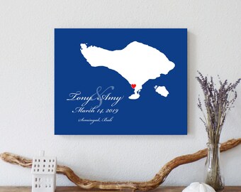 Personalized Bali Map: Custom Bali Wedding, Engagement Gift, Wedding Guest Book, Wedding Gift, Paper Anniversary Gift