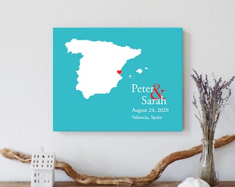 Personalized Spain Map: Custom Spain Wedding, Engagement Gift, Wedding Guest Book, Wedding Gift, Paper Anniversary Gift