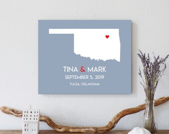 Personalized Oklahoma Map: Custom Oklahoma Wedding, Engagement Gift, Wedding Guest Book, Wedding Gift, Paper Anniversary Gift