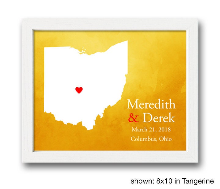 Custom Ohio Map With Watercolor Background: Ohio Wedding, Engagement ...