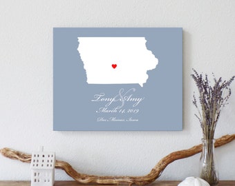 Personalized Iowa Map: Custom Iowa Wedding, Engagement Gift, Wedding Guest Book, Wedding Gift, Paper Anniversary Gift