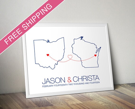 Personalized Long Distance Relationship Gift Print Two | Etsy