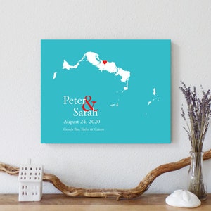 Personalized Turks and Caicos Map: Custom Turks and Caicos Wedding, Engagement Gift, Wedding Guest Book, Wedding Gift Paper Anniversary Gift