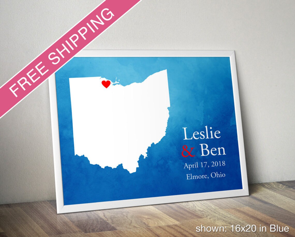 Custom Ohio Map With Watercolor Background: Ohio Wedding, Engagement ...