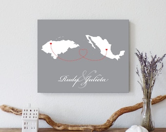 Two States Maps with Love Trails, Engagement Gift, Wedding Gift , Anniversary Gift - Personalized Long Distance Relationship Gift Print