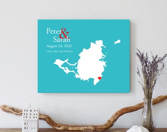 Personalized St Martin Map: Saint Martin Wedding, Engagement Gift, Wedding Guest Book, Sint Maarten Wedding Gift, Paper Anniversary Gift