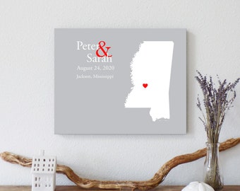 Personalized Mississippi Map: Custom Mississippi Wedding, Engagement Gift, Wedding Guest Book, Wedding Gift, Paper Anniversary Gift