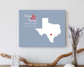 Personalized Texas Map: Custom Texas Wedding, Engagement Gift, Wedding Guest Book, Wedding Gift, Paper Anniversary Gift