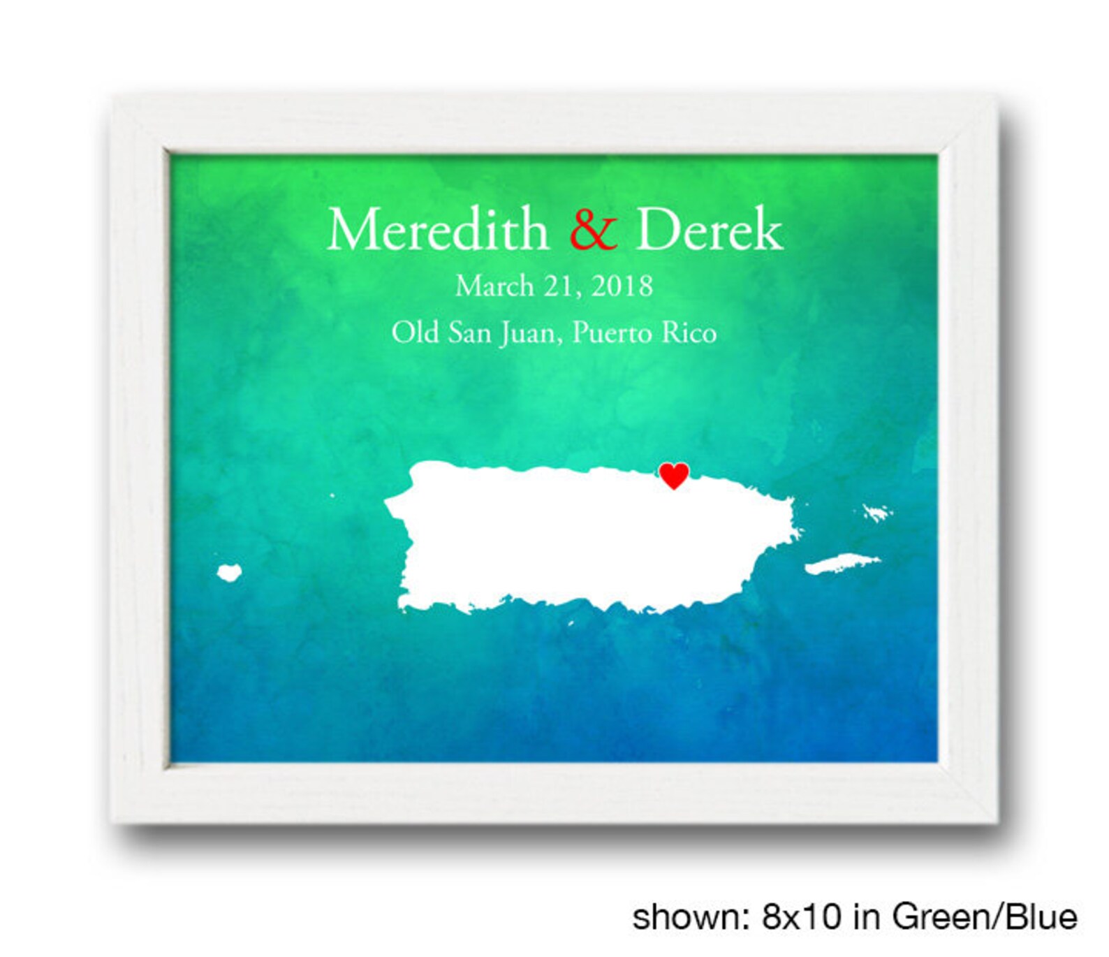 Custom Puerto Rico Map With Watercolor Background: Puerto Rico Wedding ...