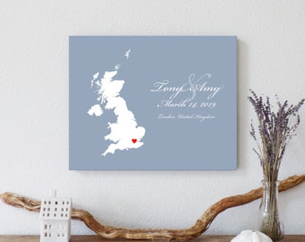 Personalized United Kingdom Map: Custom UK Wedding, Engagement Gift, Wedding Guest Book, Wedding Gift, Paper Anniversary Gift