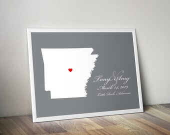 Personalized Arkansas Map: Custom Arkansas Wedding, Engagement Gift, Wedding Guest Book, Wedding Gift, Paper Anniversary Gift