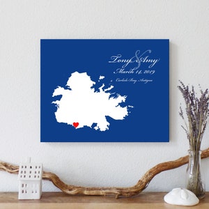 Personalized Antigua Map: Custom Antigua Wedding, Engagement Gift, Wedding Guest Book, Wedding Gift, Paper Anniversary Gift