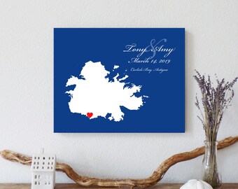 Personalized Antigua Map: Custom Antigua Wedding, Engagement Gift, Wedding Guest Book, Wedding Gift, Paper Anniversary Gift