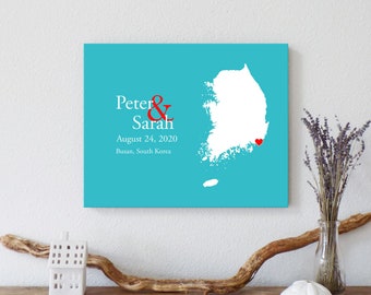 Personalized South Korea Map: Custom South Korea Wedding, Engagement Gift, Wedding Guest Book, Wedding Gift, Paper Anniversary Gift