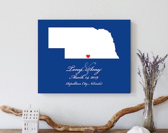 Personalized Nebraska Map: Custom Nebraska Wedding, Engagement Gift, Wedding Guest Book, Wedding Gift, Paper Anniversary Gift