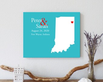 Personalized Indiana Map: Custom Indiana Wedding, Engagement Gift, Wedding Guest Book, Wedding Gift, Paper Anniversary Gift