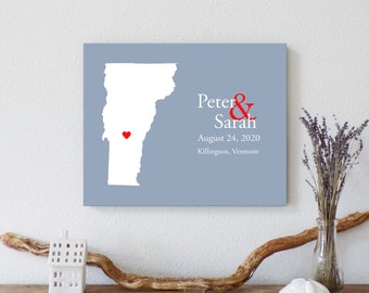 Personalized Vermont Map: Custom Vermont Wedding, Engagement Gift, Wedding Guest Book, Wedding Gift, Paper Anniversary Gift