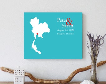 Personalized Thailand Map: Custom Thailand Wedding, Engagement Gift, Wedding Guest Book, Wedding Gift, Paper Anniversary Gift