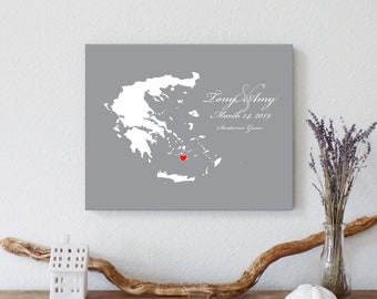 Personalized Greece Map: Custom Greece Wedding, Engagement Gift, Wedding Guest Book, Wedding Gift, Paper Anniversary Gift