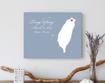 Personalized Taiwan Map: Custom Taiwan Wedding, Engagement Gift, Wedding Guest Book, Wedding Gift, Paper Anniversary Gift