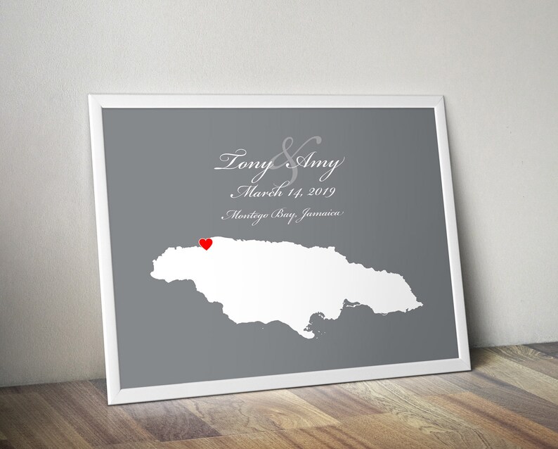 Paper Anniversary Gift Engagement Gift Personalized Jamaica Map: Custom Jamaica Wedding Wedding Gift Wedding Guest Book
