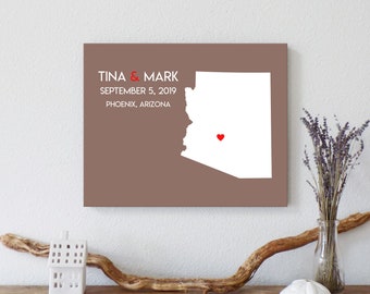 Personalized Arizona Map: Custom Arizona Wedding, Engagement Gift, Wedding Guest Book, Wedding Gift, Paper Anniversary Gift