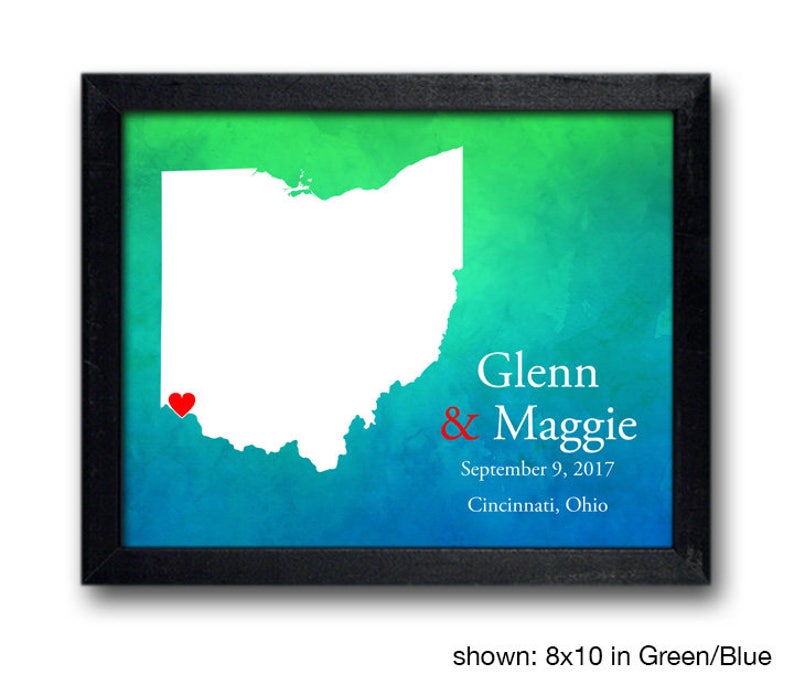 Custom Ohio Map With Watercolor Background: Ohio Wedding, Engagement ...